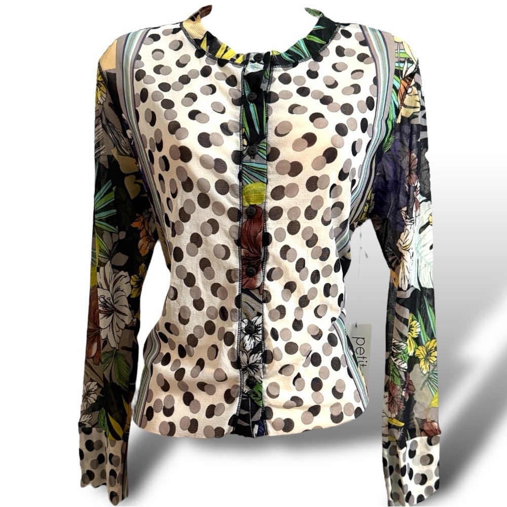 Petit Pois french sheer button down  Polka Dot & Floral Long Sleeve Top